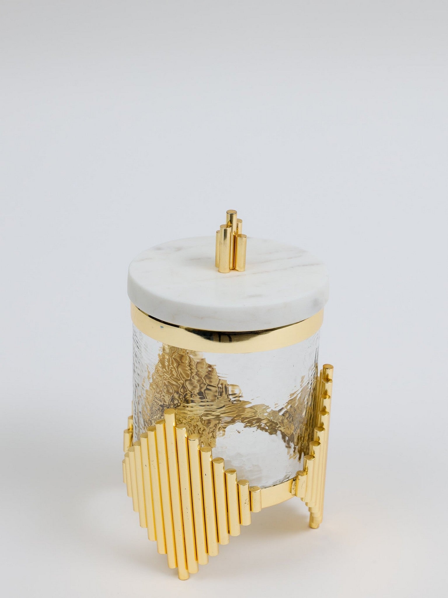 Glass Canister on Raised Base with Gold Diamond Design and Marble Lid (3 Sizes)