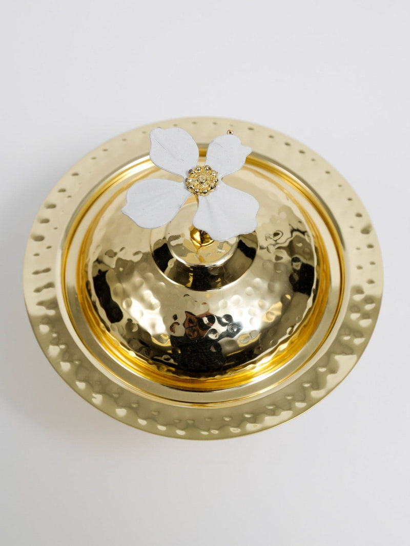 Gold Metal Dish from The White Jeweled Flower Collection (2 Sizes)