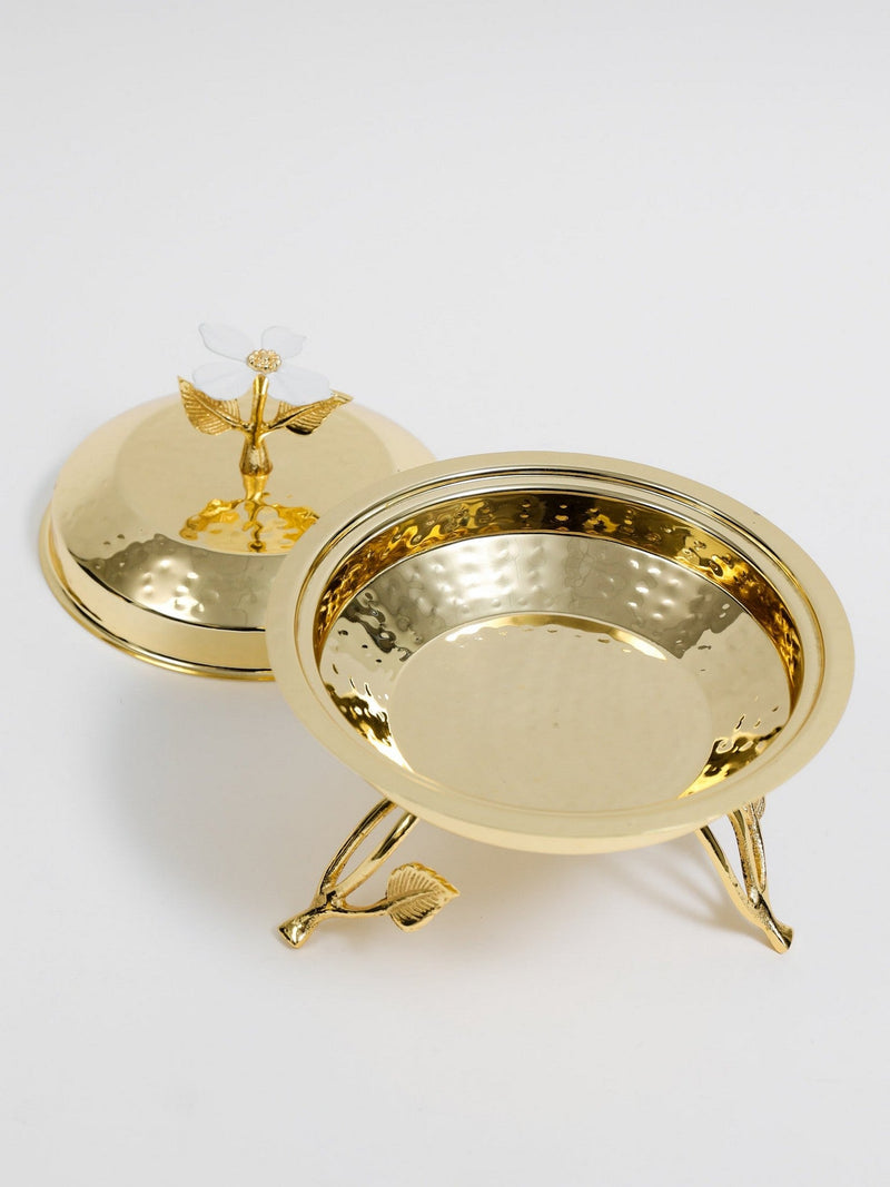 Gold Metal Dish from The White Jeweled Flower Collection (2 Sizes)