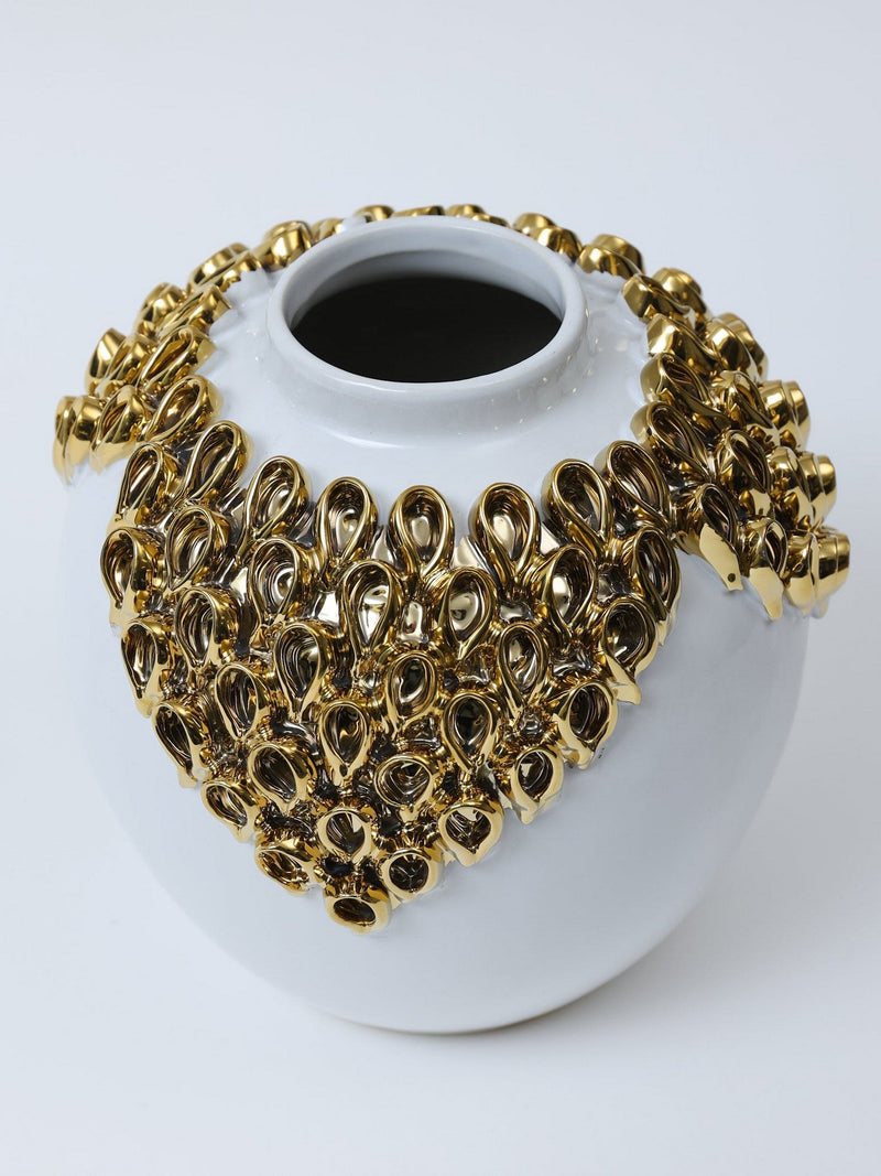 White Vase with Gold Textured Detailed Design