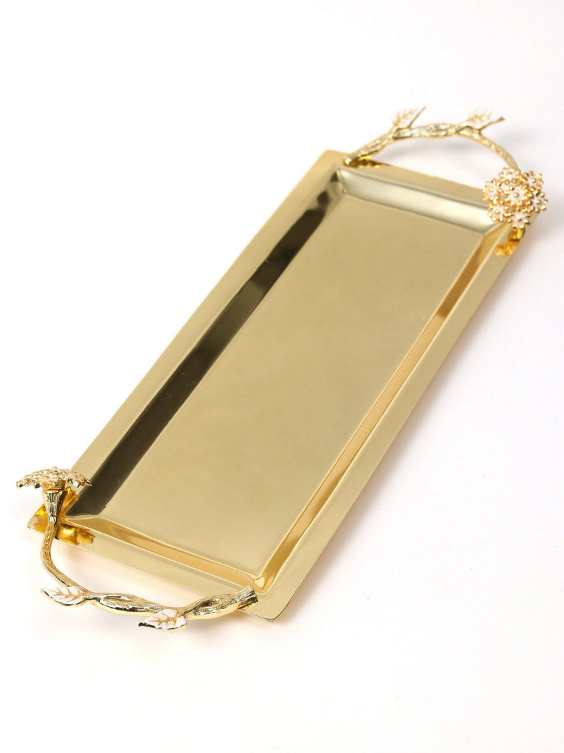 Gold Long Rectangular Metal Tray from the Hydrangea Collection