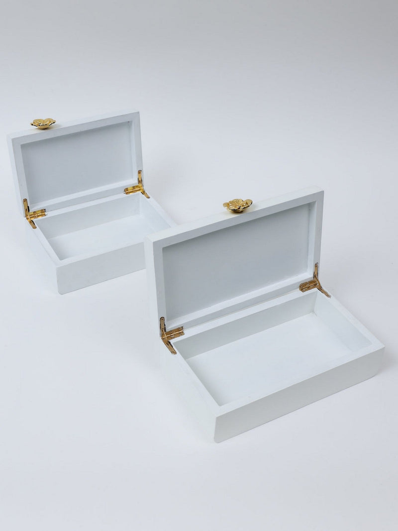 White Wooden Decorative Box with Gold Flower Design (2 Sizes)