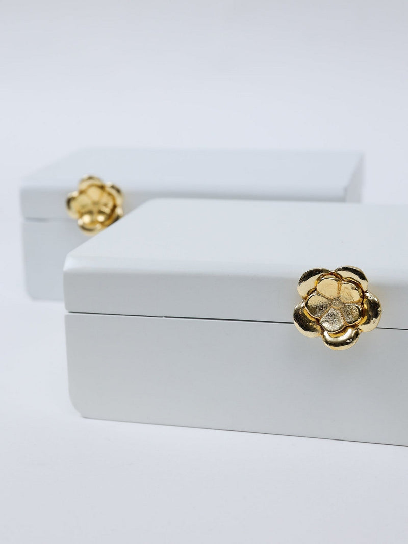 White Wooden Decorative Box with Gold Flower Design (2 Sizes)