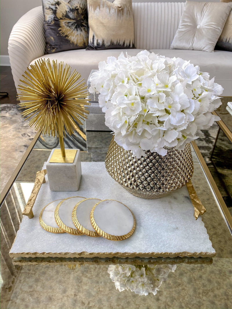 White Marble Tray with Gold Textured Handles and Edge-Inspire Me! Home Decor