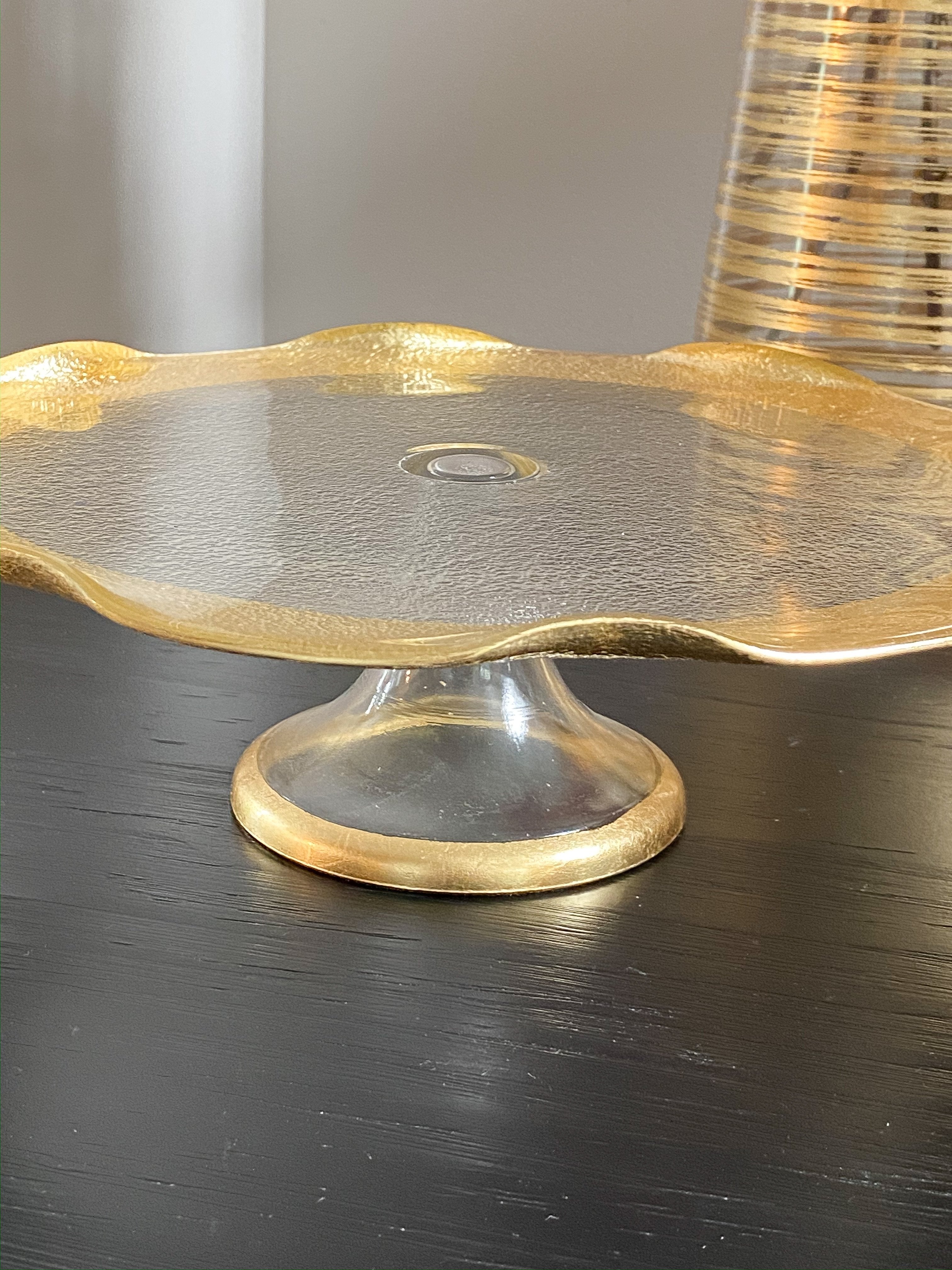 Glass Cake Stand with Gold Ruffled Edge-Inspire Me! Home Decor