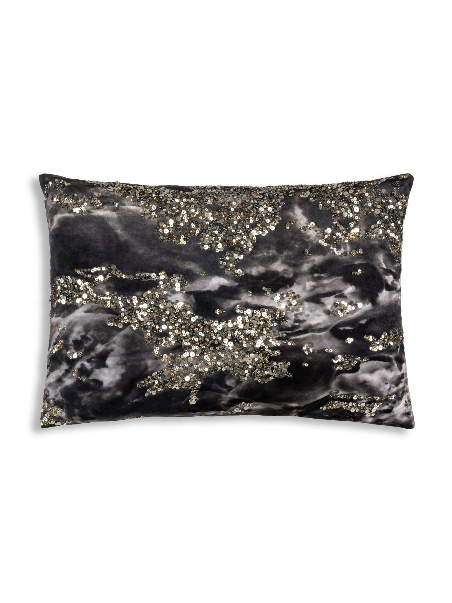 Amal - Charcoal Digital Printed Velvet Oblong Pillow w/ Gold and Silver Print - 20" x 14"-Inspire Me! Home Decor