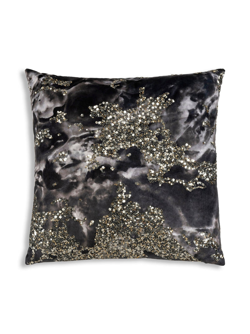 Amal - Charcoal Digital Printed Pillow w/ Gold and Silver Print - 22" x 22"-Inspire Me! Home Decor