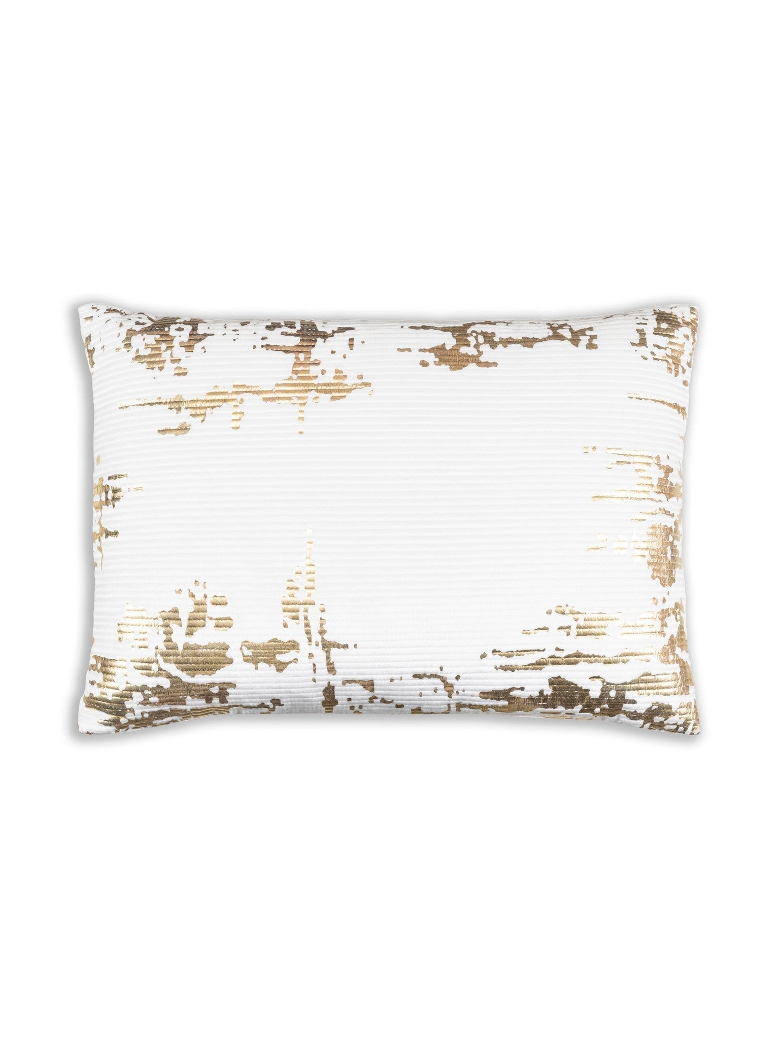 Asra - Oblong White Velvet Pillow w/ Quilting and Shiny Gold Foil print - 20" x 14"-Inspire Me! Home Decor