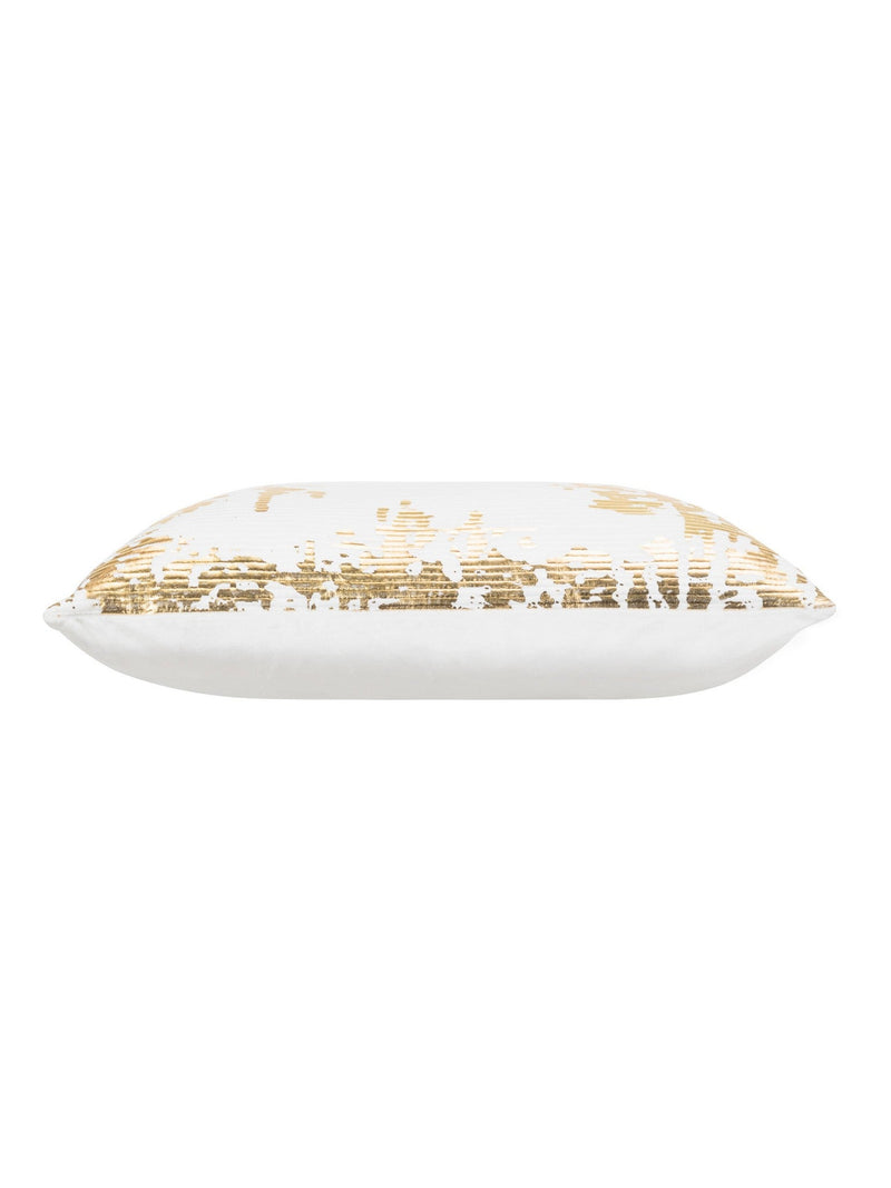 Asra - Oblong White Velvet Pillow w/ Quilting and Shiny Gold Foil print - 20" x 14"-Inspire Me! Home Decor