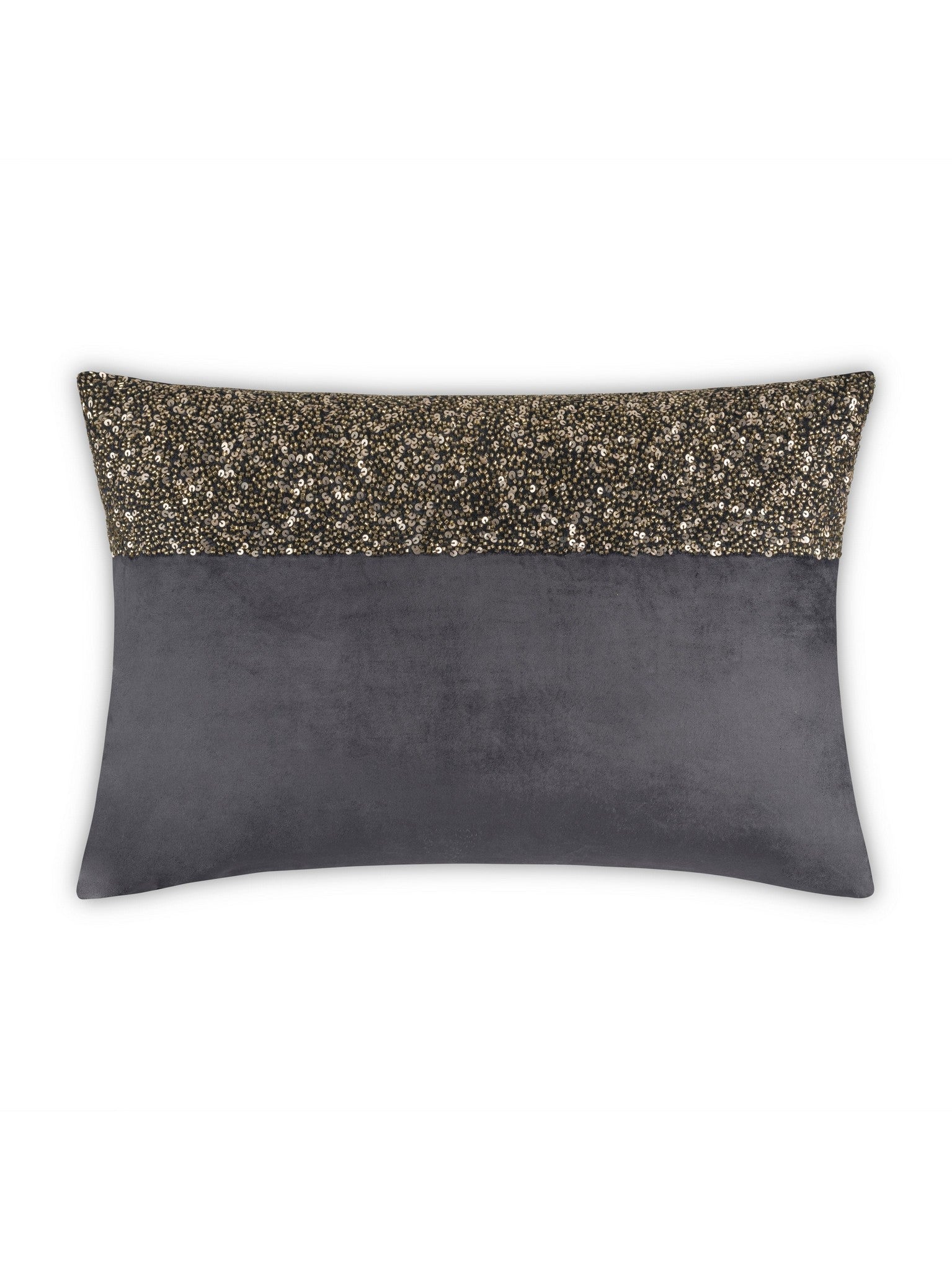 Lena - Charcoal Velvet Pillow 5" Top Beaded in Gold Beadwork - 20" x 14"-Inspire Me! Home Decor