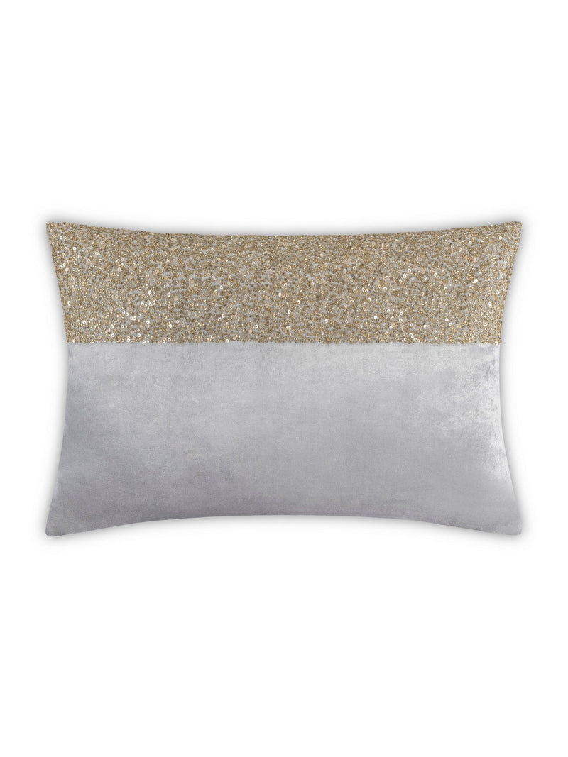Lena - Grey Velvet Pillow 5" Top Beaded in Gold Beadwork - 20" x 14"-Inspire Me! Home Decor