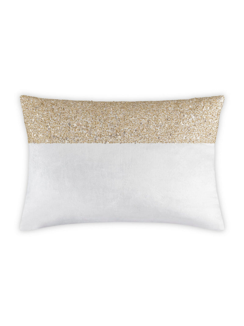 Lena - Ivory Velvet Pillow 5" Top Beaded in Gold Beadwork - 20" x 14"-Inspire Me! Home Decor