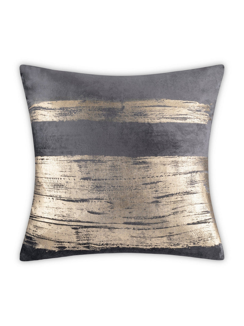 Leyla - Charcoal Velvet Pillow w/ Hand Painted Gold Brushstrokes - 20" x 20"-Inspire Me! Home Decor