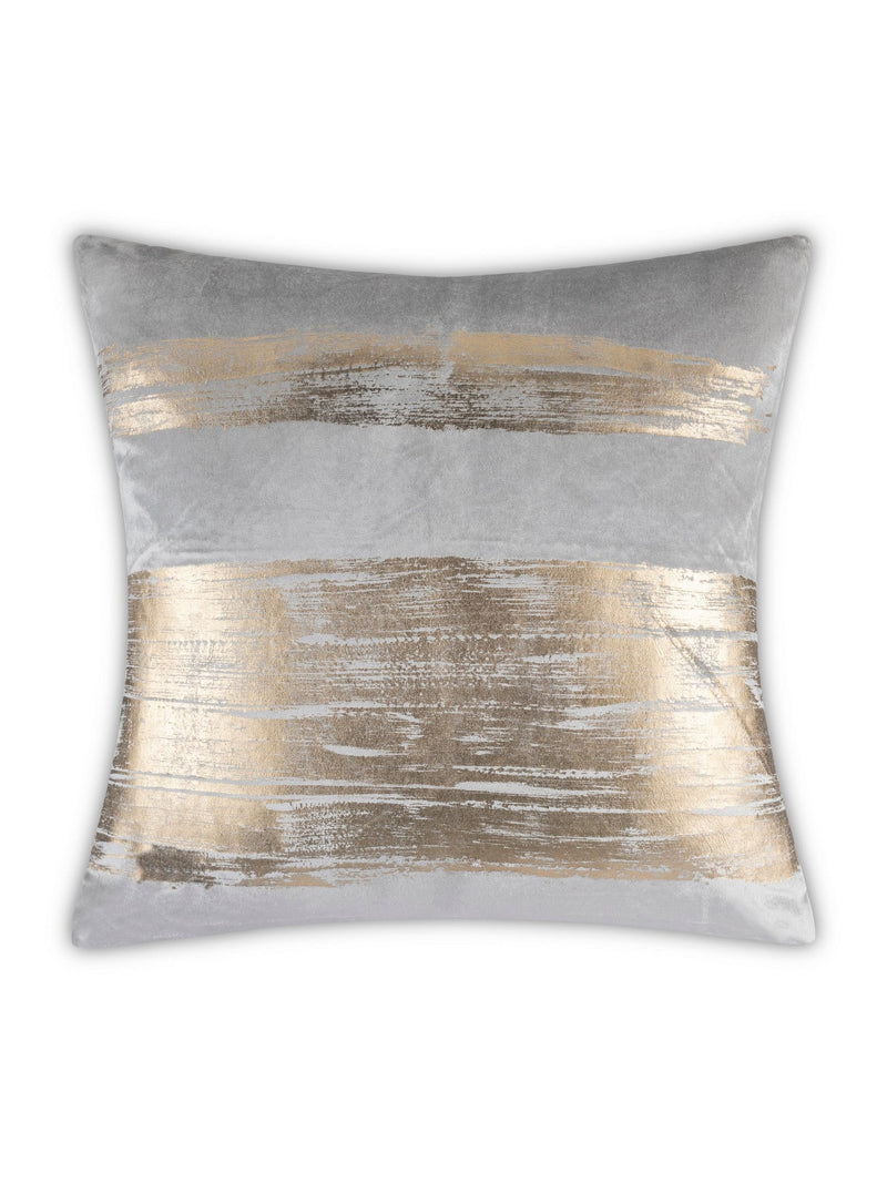 Leyla - Grey Velvet Pillow w/ Hand Painted Gold Brushstrokes - 20" x 20"-Inspire Me! Home Decor