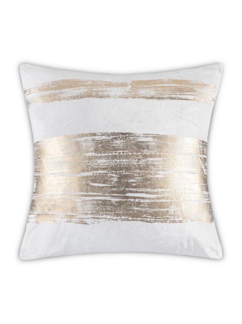 Leyla - Ivory Velvet Pillow w/ Hand Painted Gold Brushstrokes - 20" x 20"-Inspire Me! Home Decor