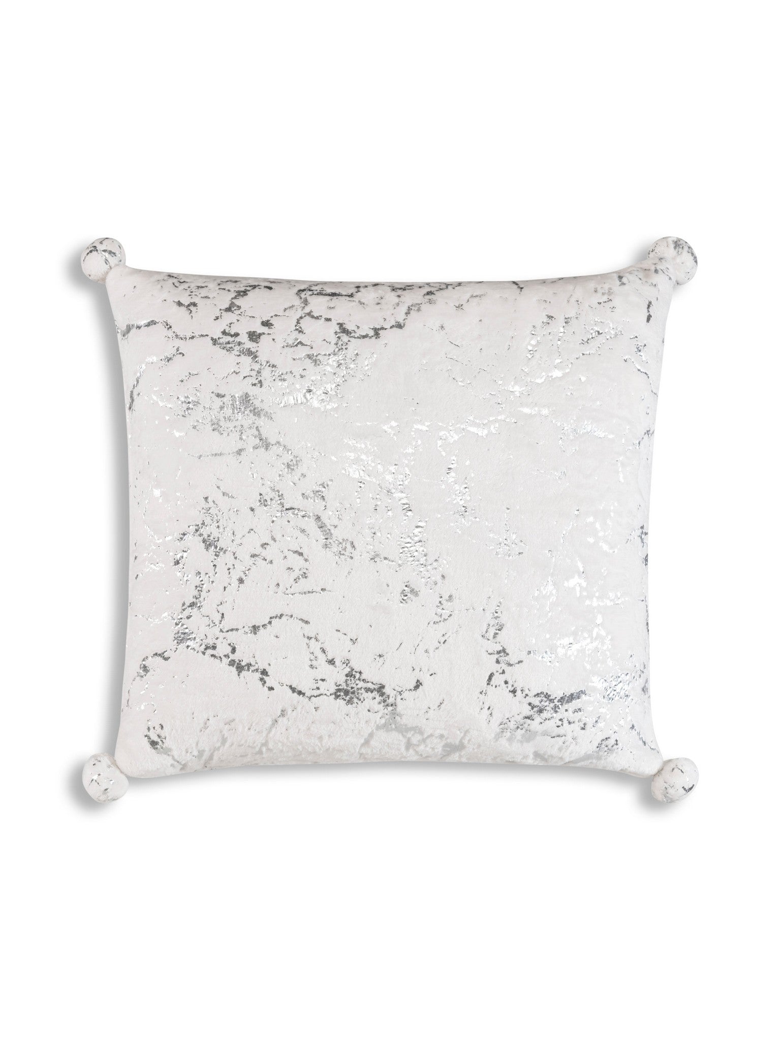 Rami - Faux Fur Pillow w/ Silver Priting And Pom Pom Trim - 20" x 20"-Inspire Me! Home Decor