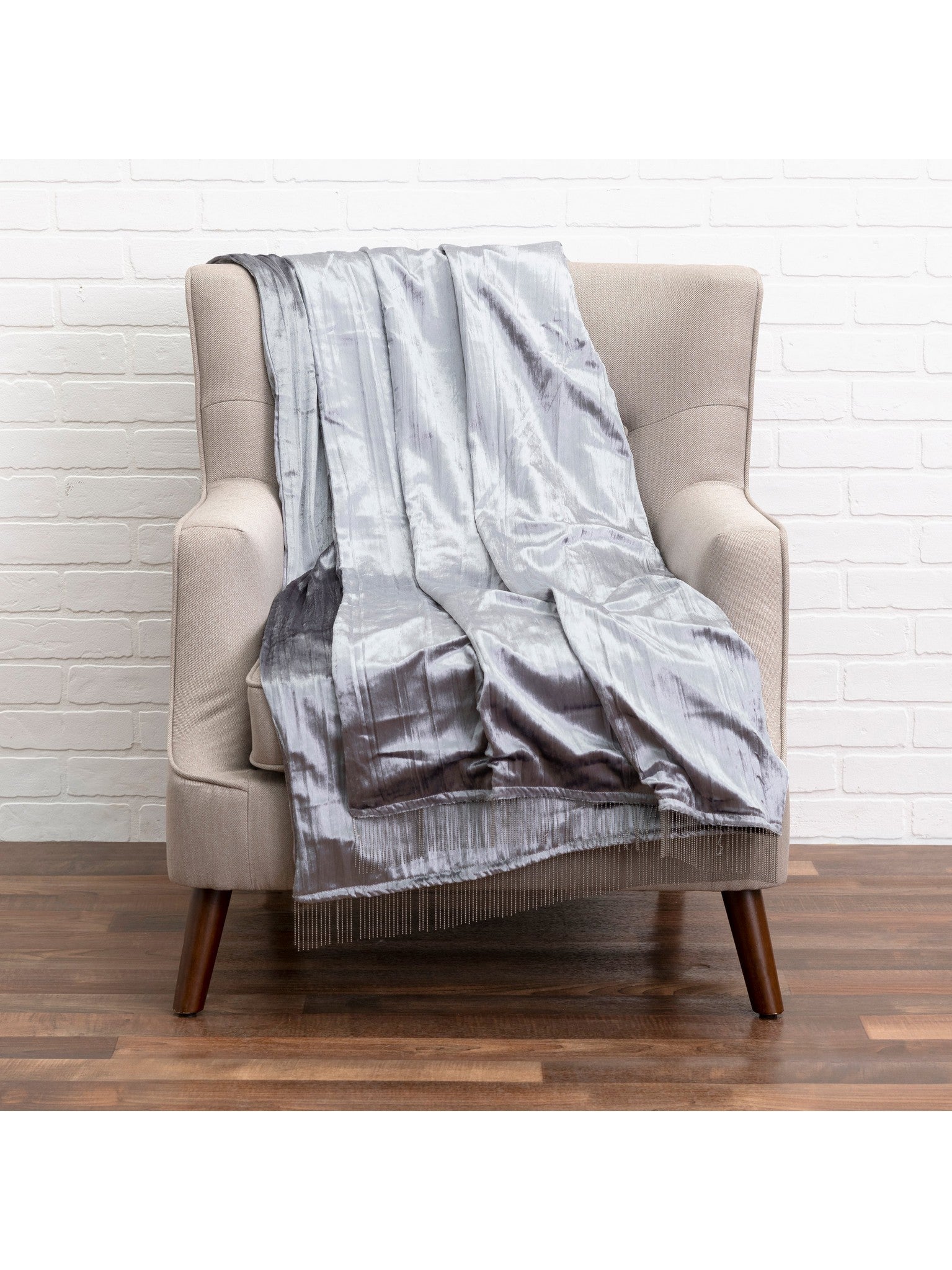 Noya - Crushed Grey Velvet Throw w/ Metallic Silver Trim - 60" x 50"-Inspire Me! Home Decor