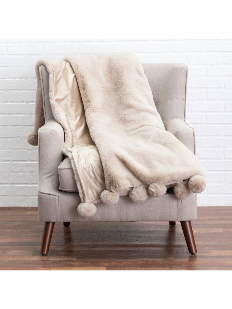 Snow - Beige Faux Fur Throw - 60" x 50"-Inspire Me! Home Decor