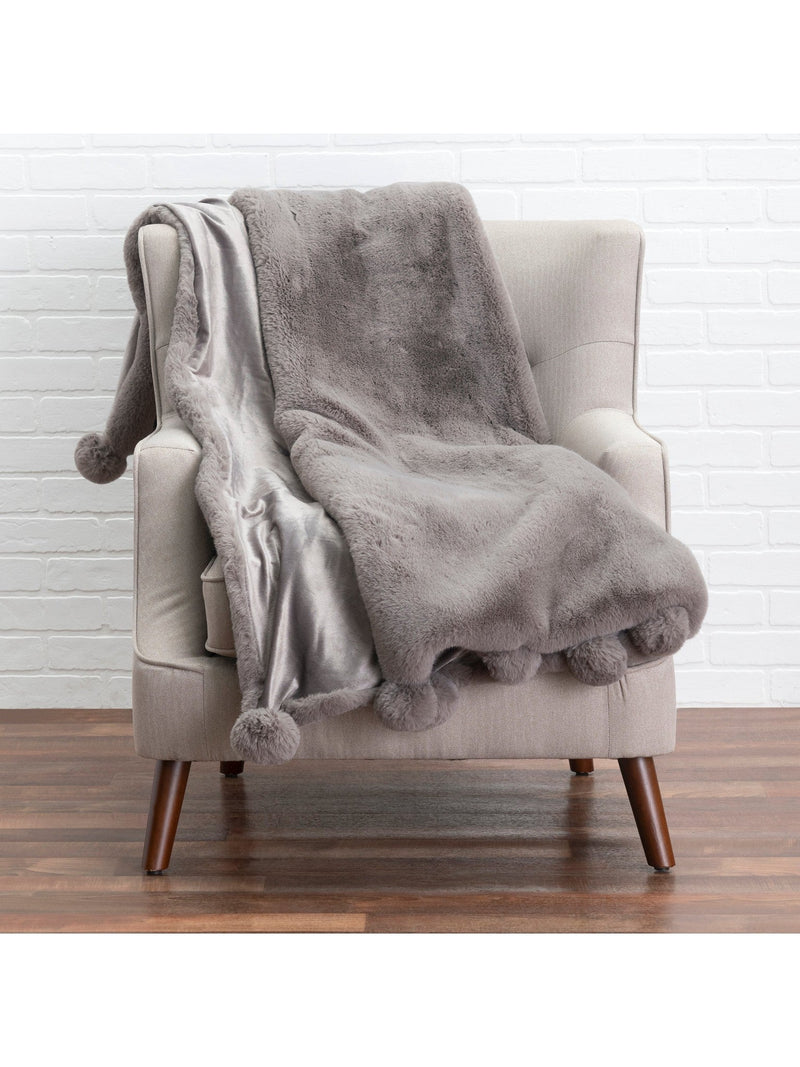 Snow - Grey Faux Fur Throw - 60" x 50"-Inspire Me! Home Decor