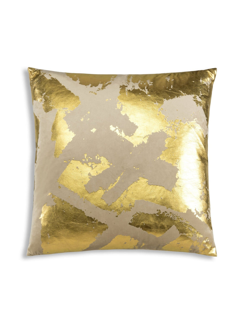 Zara - Beige Velvet Pillow w/ Abstract Gold Foil - 22" x 22"-Inspire Me! Home Decor