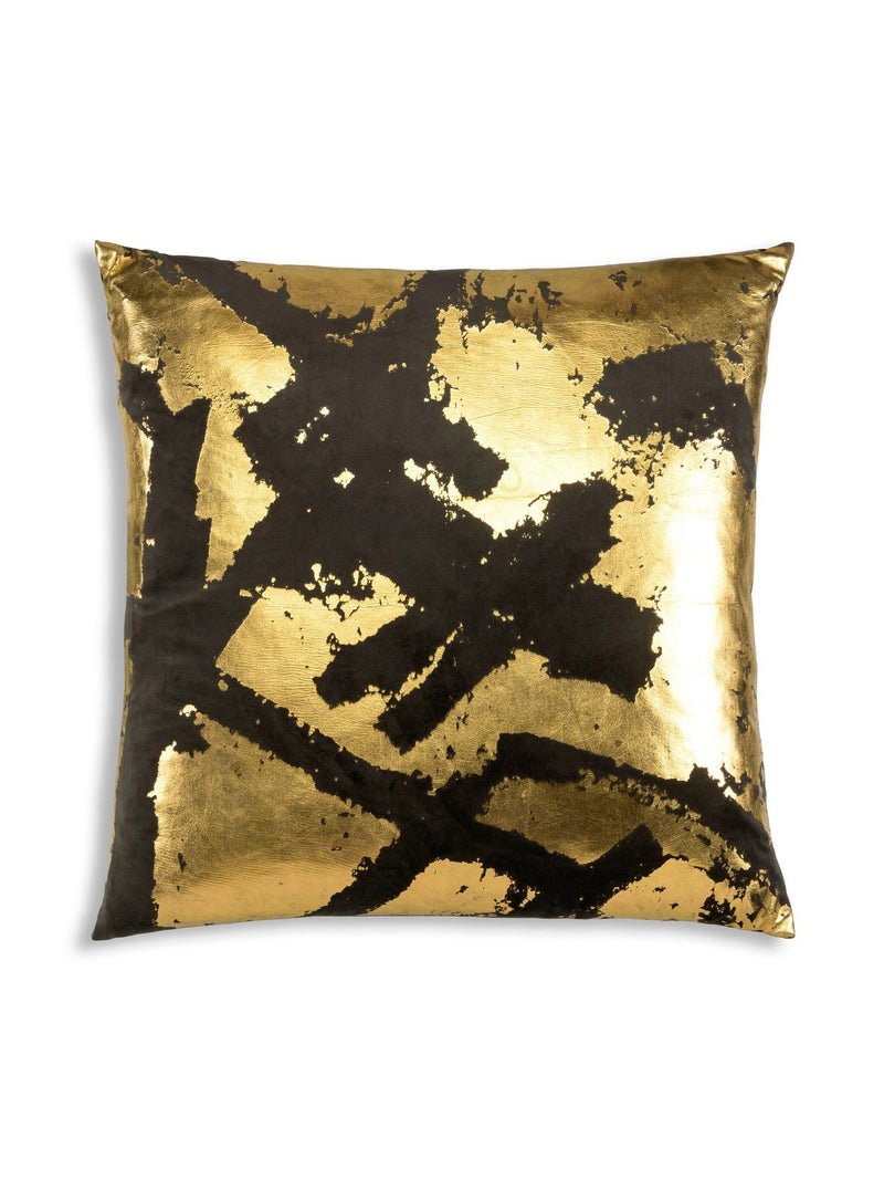 Zara - Charcoal Velvet Pillow w/ Abstract Gold Foil - 22" x 22"-Inspire Me! Home Decor