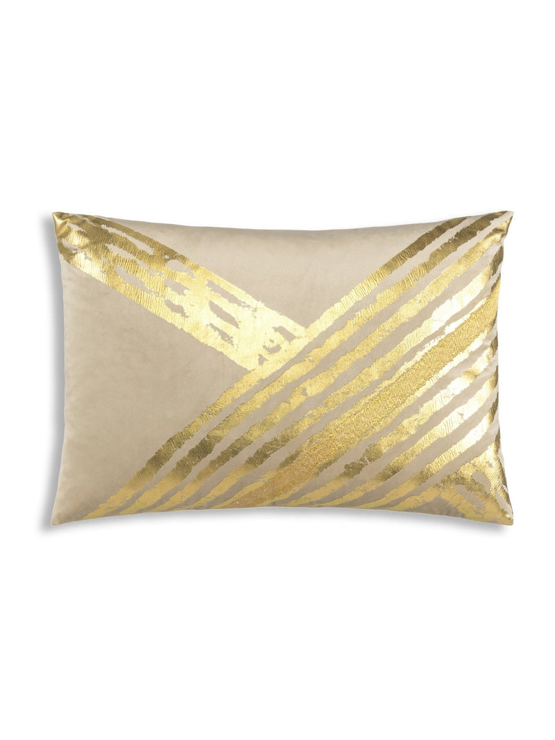 Zara - Beige Velvet Pillow w/ Abstract Gold Foil 20 x 14-Inspire Me! Home Decor