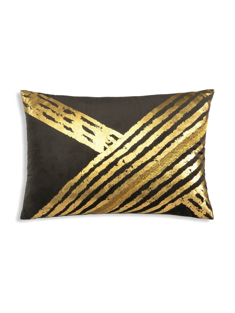 Zara - Charcoal Velvet Pillow w/ Abstract Gold Foil And Embroidery - 20" x 14"-Inspire Me! Home Decor