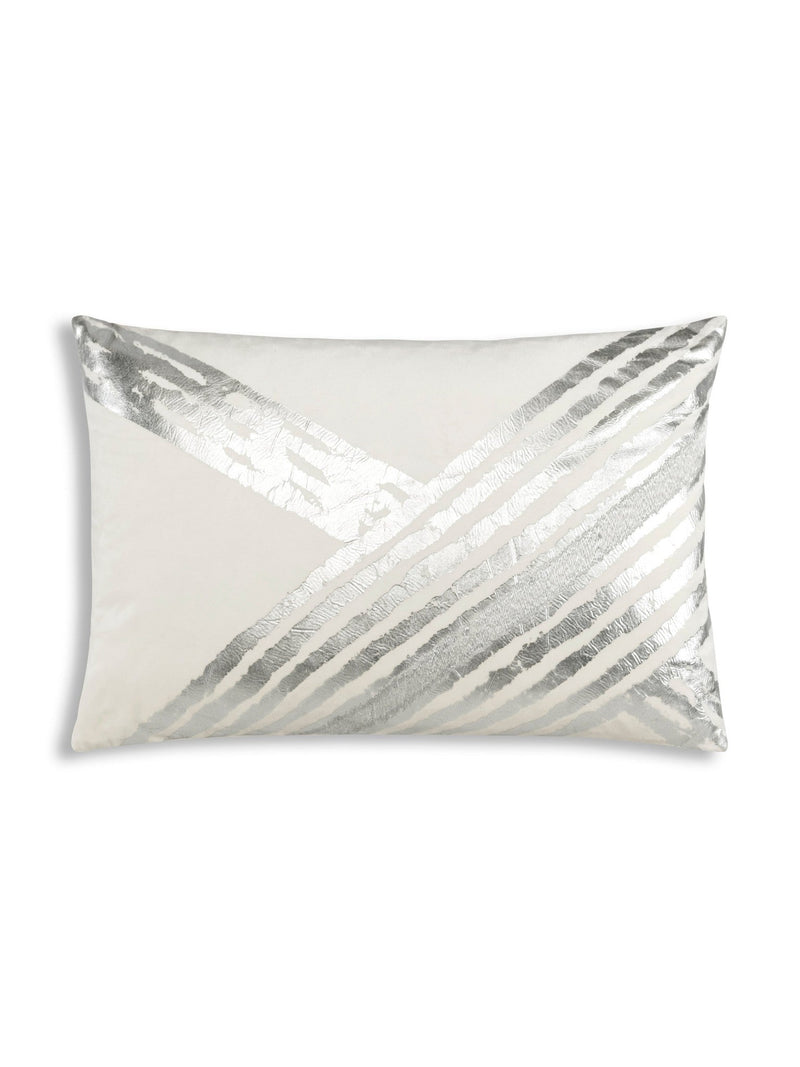 Zara - Ivory Velvet Pillow w/ Abstract Silver Foil And Embroidery - 20" x 14"-Inspire Me! Home Decor