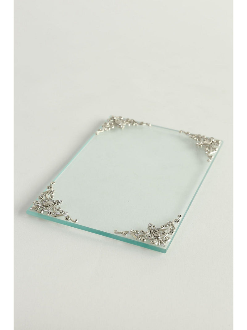 Glass Tray w/ Silver Corner Details and Swarovski Crystals-Inspire Me! Home Decor