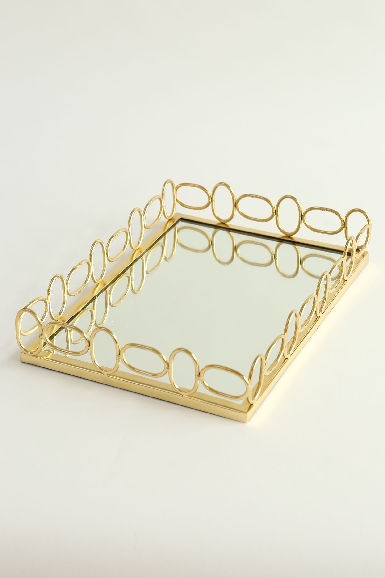 Gold Oval Trim Mirror Glass Tray-Inspire Me! Home Decor