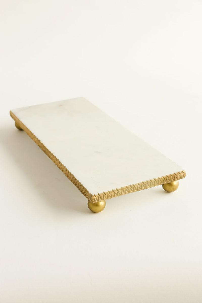 White Marble Tray w/ Gold Textured Edge (2 size)-Inspire Me! Home Decor