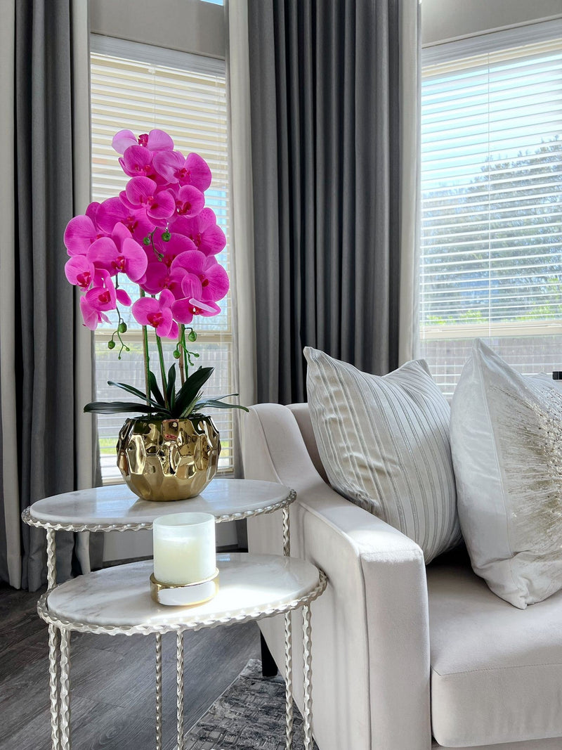 Pink Faux Orchid in Beveled Gold Pot "From Pops of Color Home Collection"