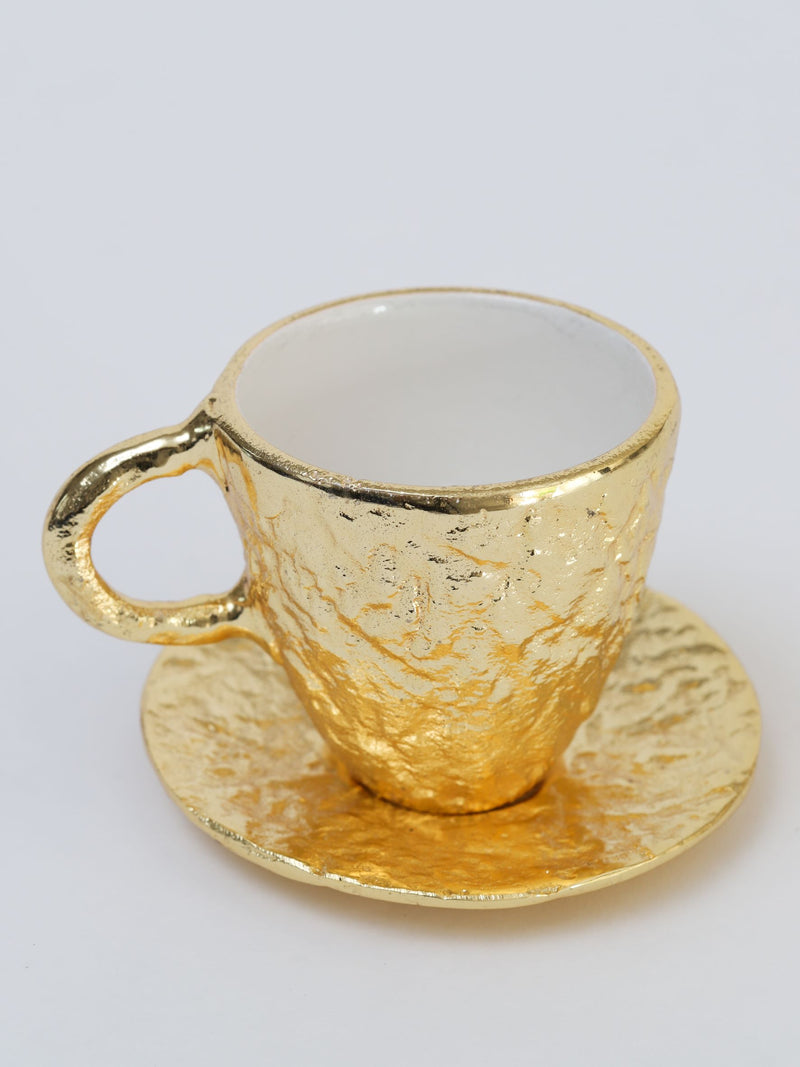 Gold Textured Tea Cup and Saucer with White Interior-Inspire Me! Home Decor