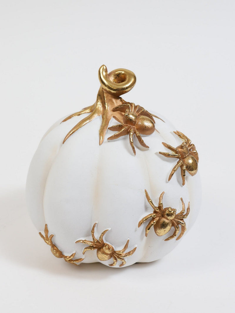 White Pumpkin with Gold Spiders
