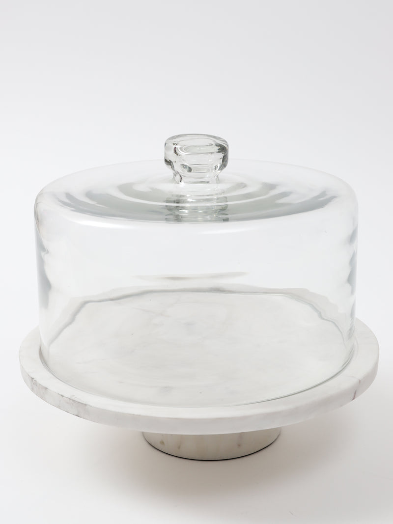 Marble Cake Stand with Glass Dome
