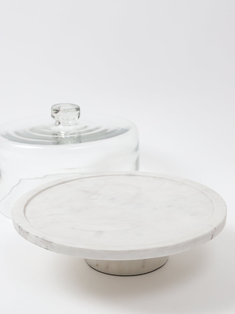 Marble Cake Stand with Glass Dome