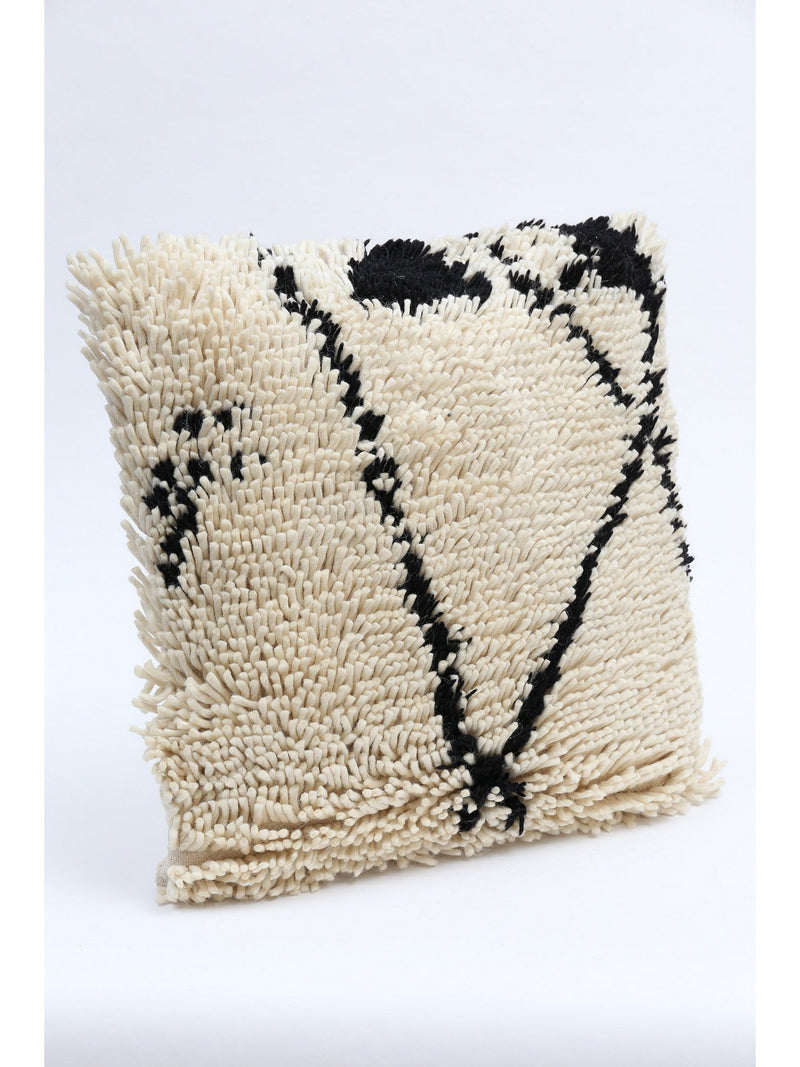 Black and Cream Woven Woll Shag Pillow-Inspire Me! Home Decor