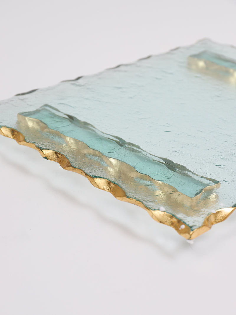 Glass Tray with Hammered Gold Edge