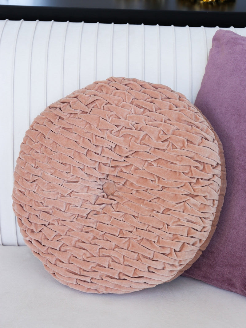 Blush Woven Velvet Round Pillow-Inspire Me! Home Decor