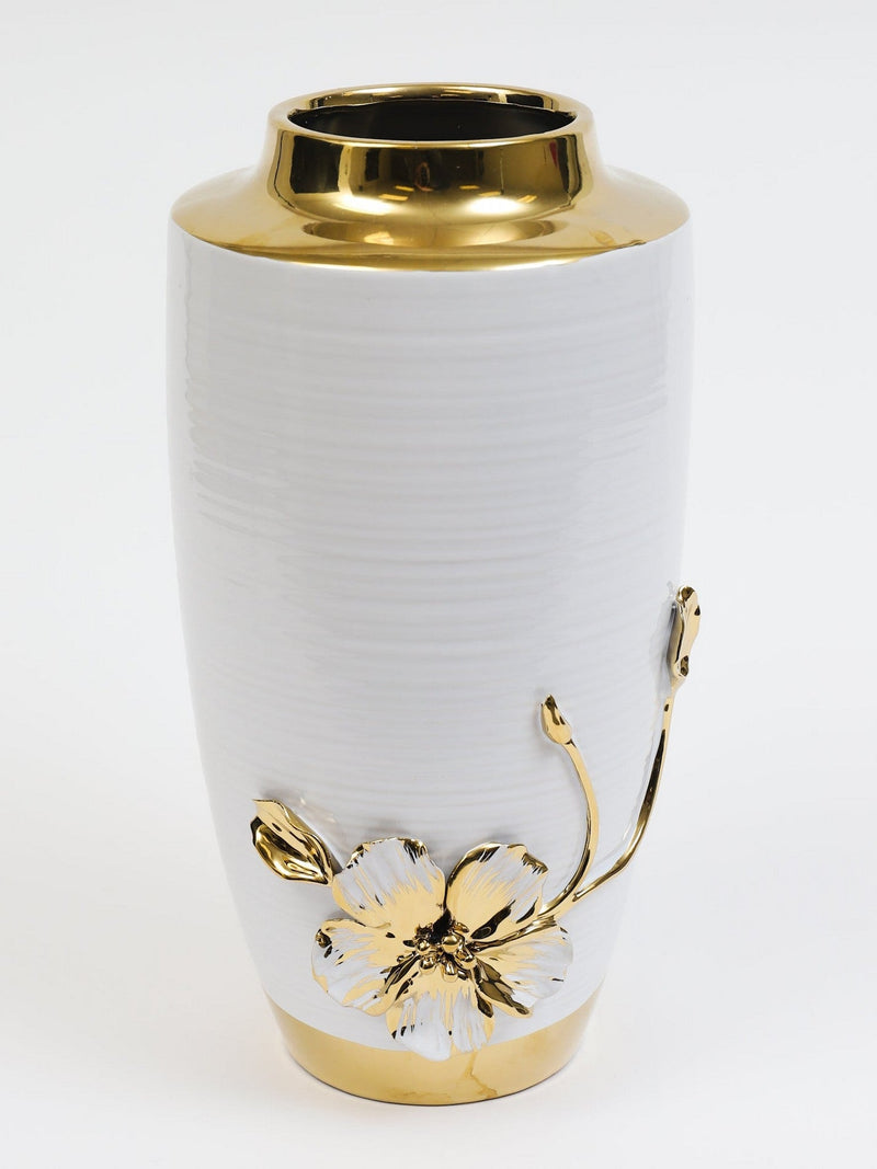 White & Gold Vase with Gold Floral Design