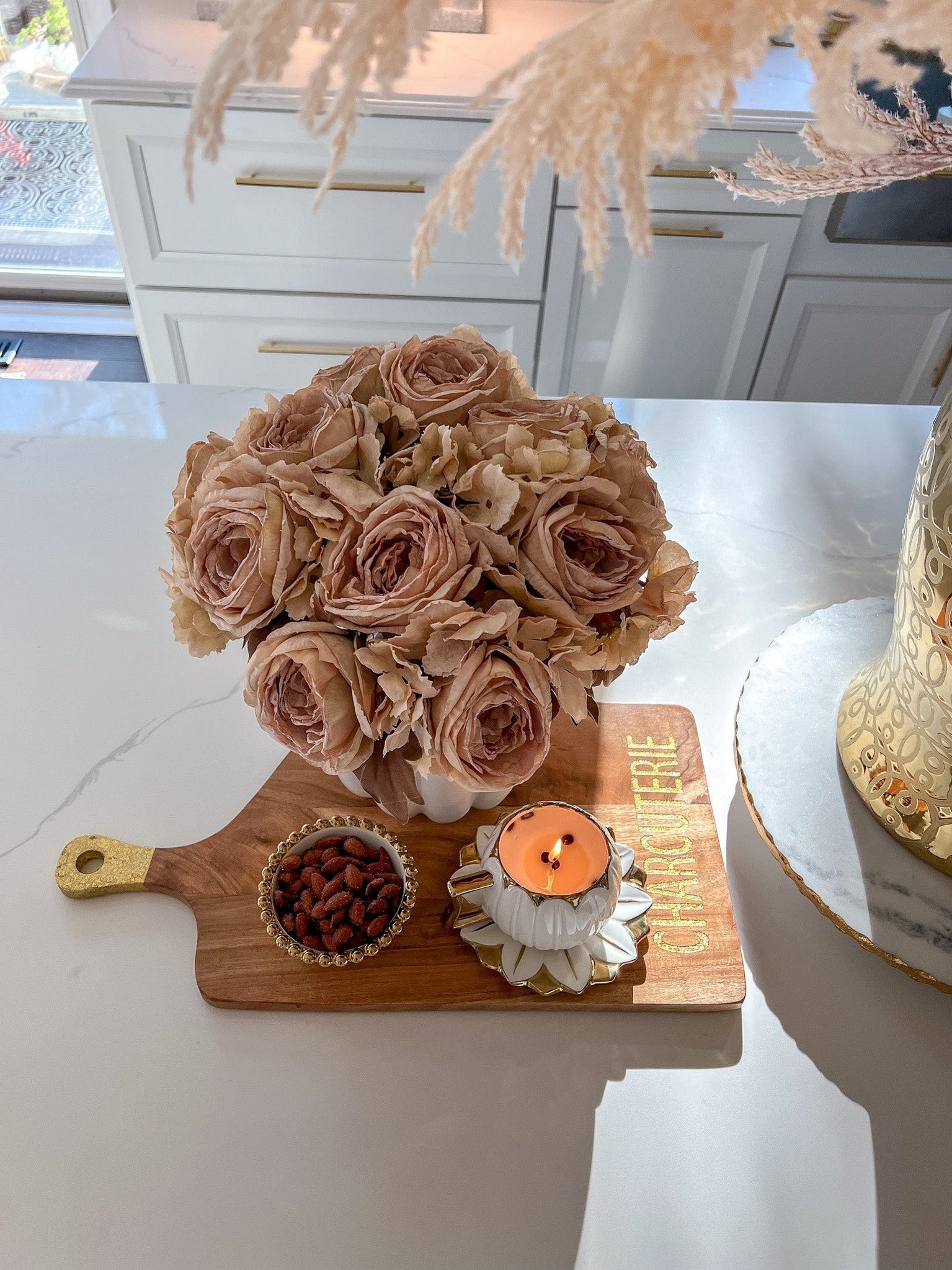 Wood Charcuterie Board with Gold Handle