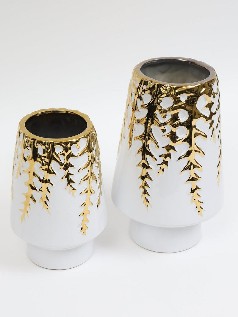 White Ceramic Vase with Gold Vine Design (3 Sizes)