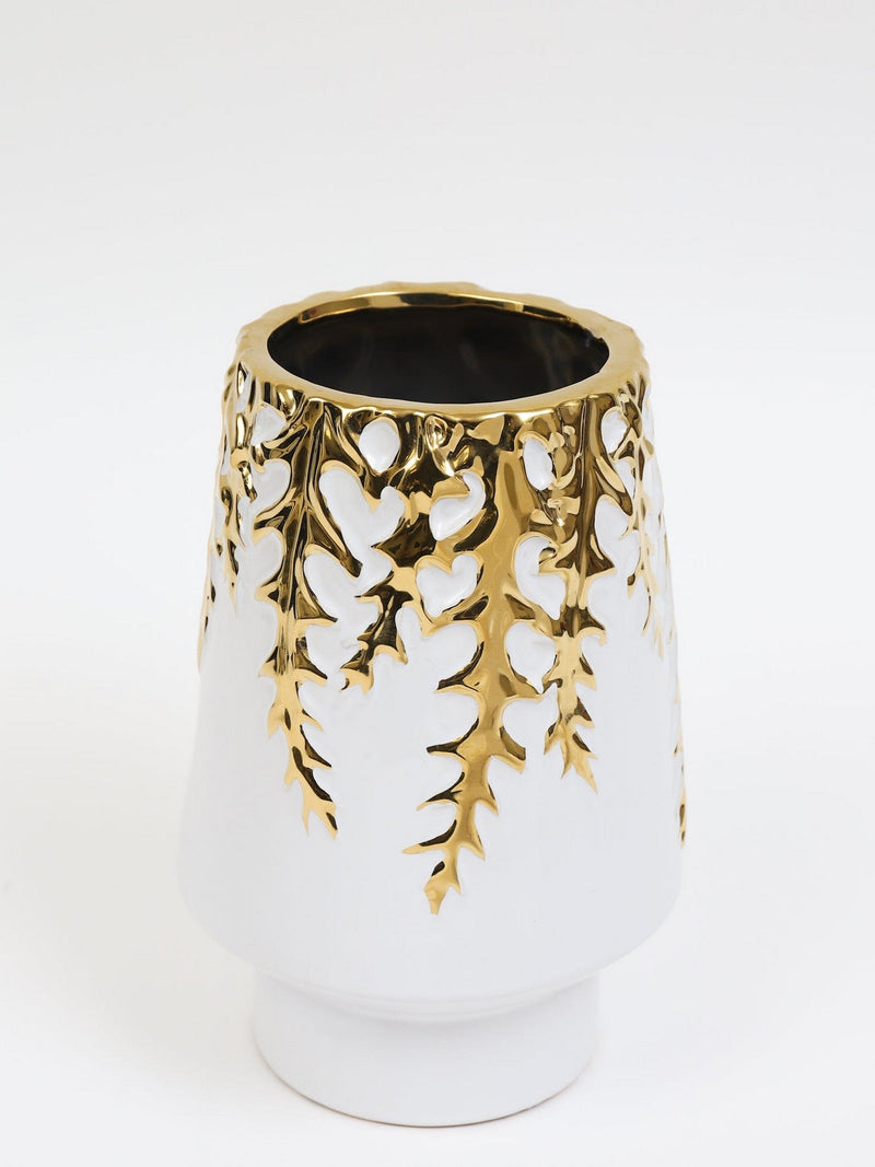 White Ceramic Vase with Gold Vine Design (3 Sizes)