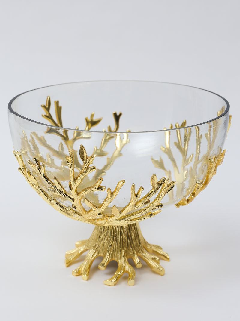 Large Glass Bowl on Gold Branch Base-Inspire Me! Home Decor