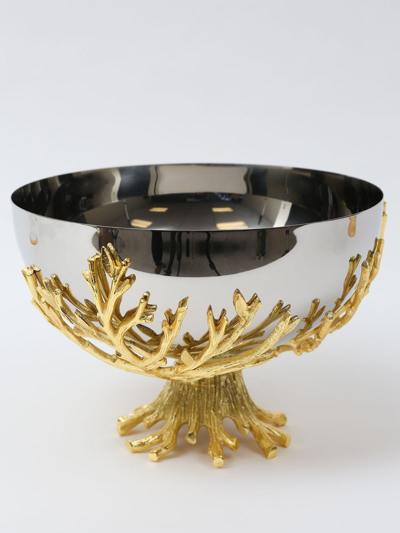 Large Stainless Bowl on Gold Branch Base-Inspire Me! Home Decor