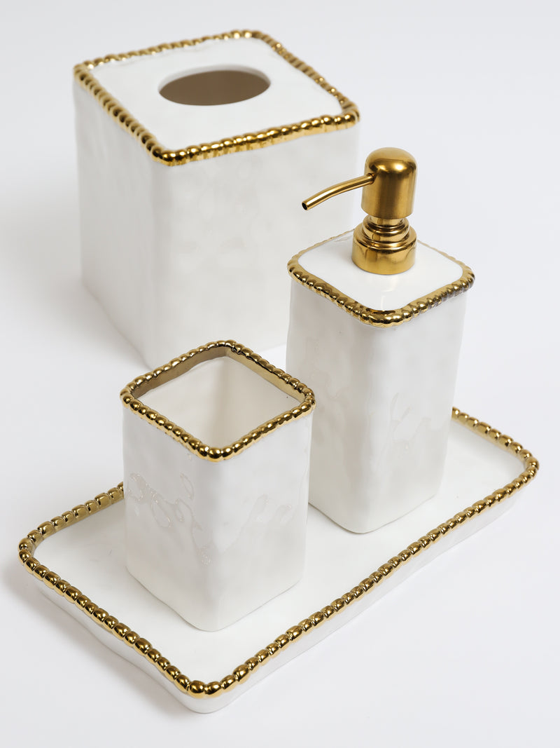 White & Gold Beaded Vanity Collection (3 Items) Each sold individually