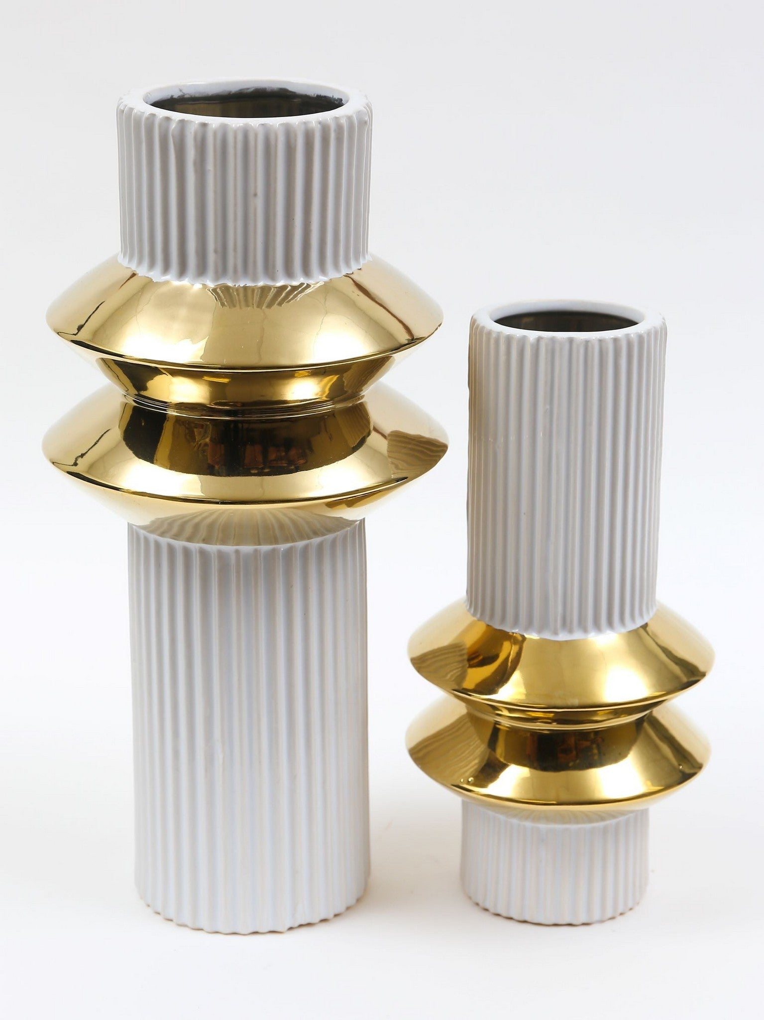 White Linear Vase with Gold Center Rim Design (2 Sizes)-Inspire Me! Home Decor