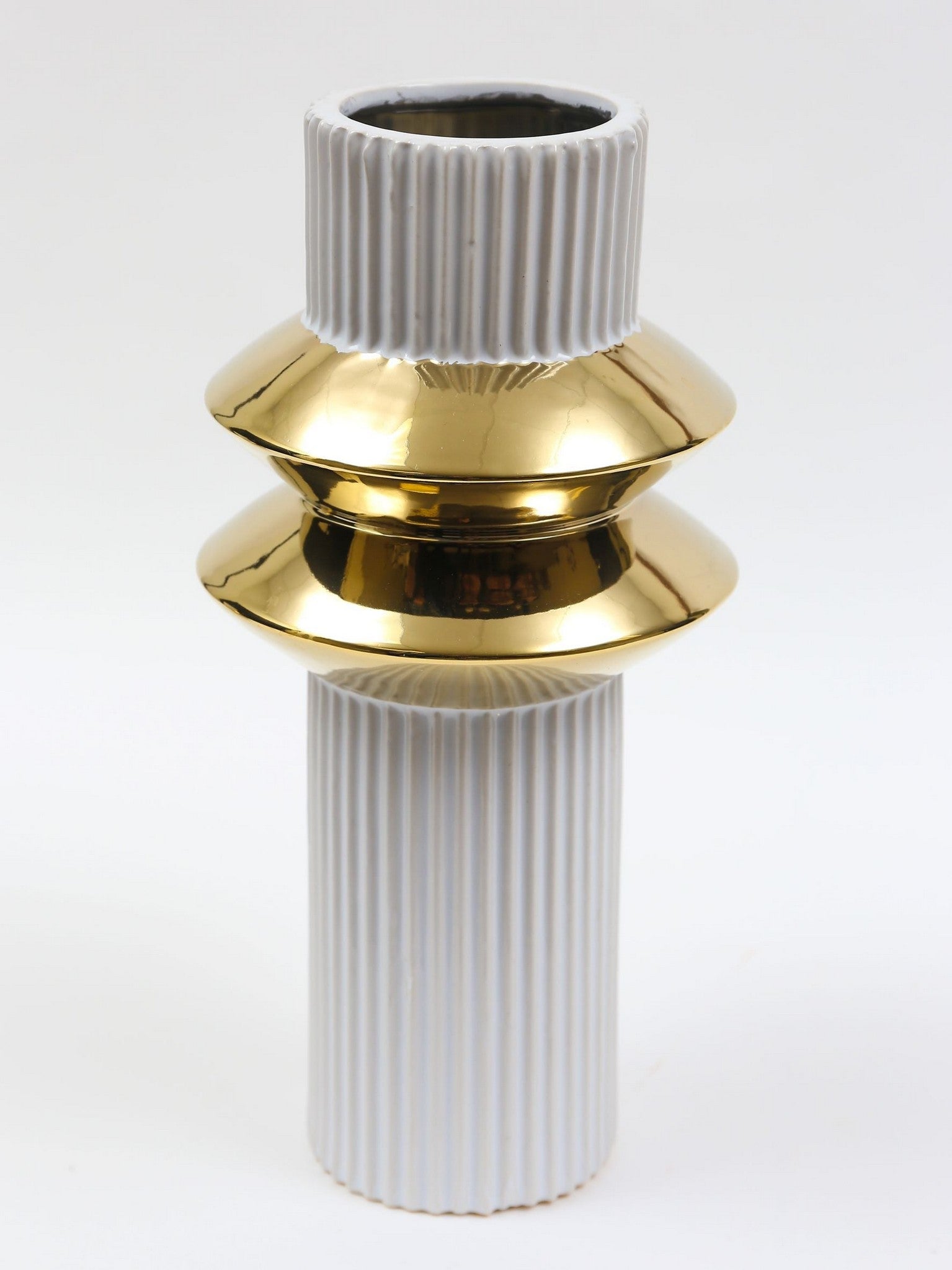 White Linear Vase with Gold Center Rim Design (2 Sizes)-Inspire Me! Home Decor