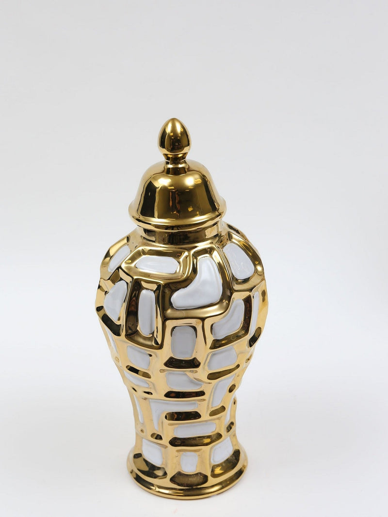 Gold & White Ginger Jar (3 Sizes)-Inspire Me! Home Decor