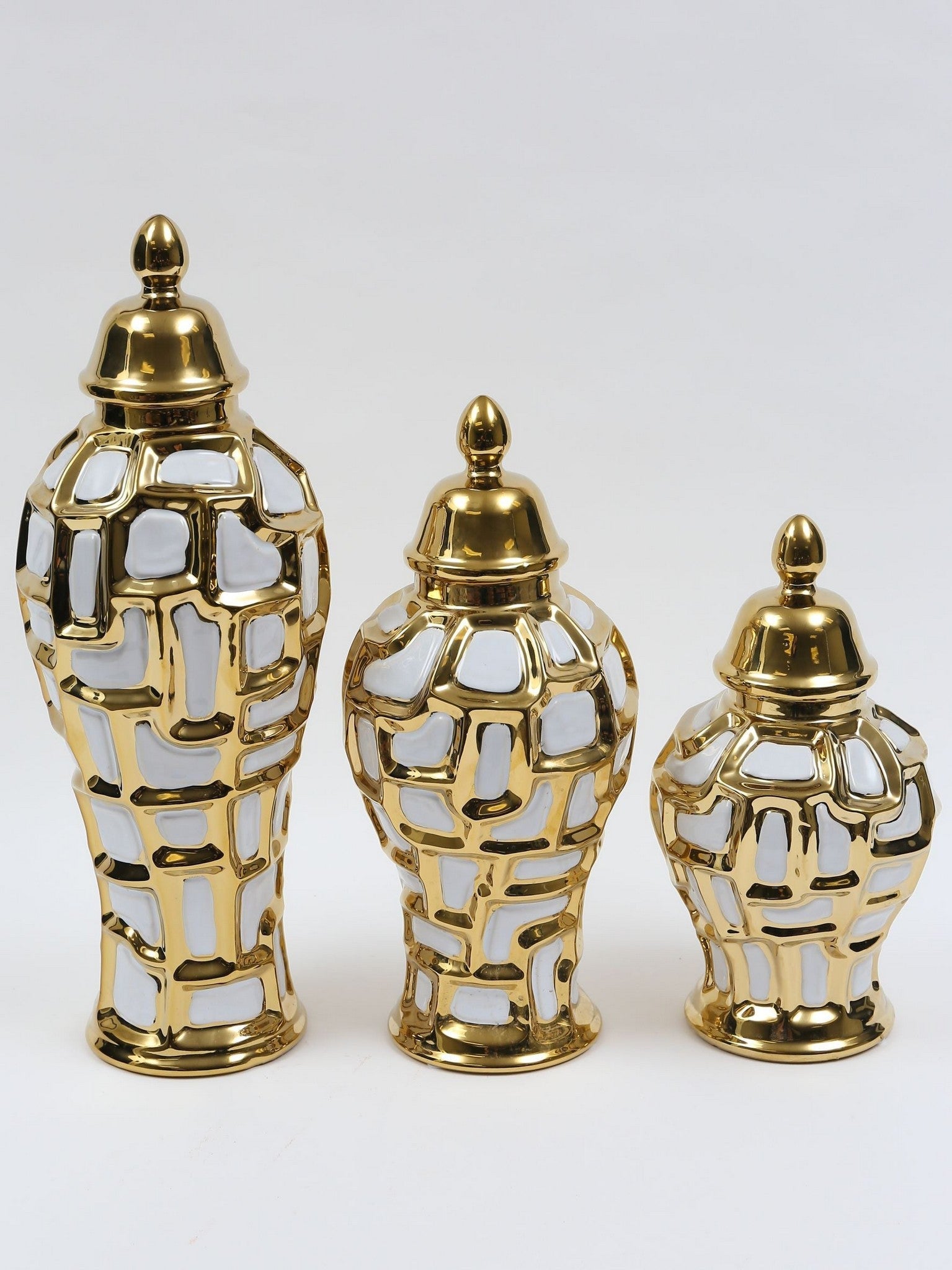 Gold & White Ginger Jar (3 Sizes)-Inspire Me! Home Decor